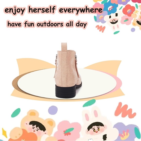 Coutgo Girl’s Kids Ankle Boots Round Toe Faux Suede Low Block Heel Platform - Picture 5 of 7